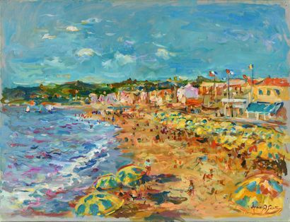 null Max AGOSTINI (1914-1997) Beach in Marseille, 1988 Oil on canvas. Signed lower...