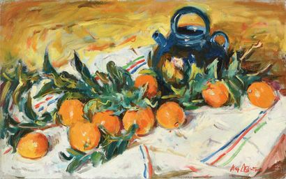 null Max AGOSTINI (1914-1997) Nature morte aux mandarines Huile sur toile. Signée...