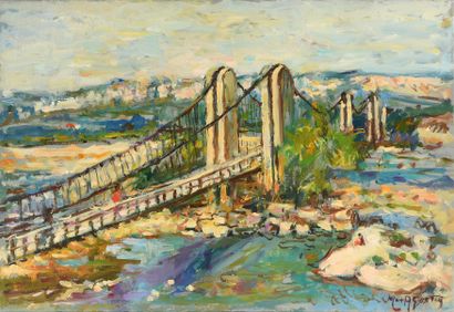 null Max AGOSTINI (1914-1997) Pont sur la Durance Huile sur toile. Signée en bas...