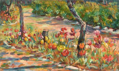 null Max AGOSTINI (1914-1997) Les tulipes Huile sur toile. Signée en bas à gauche....