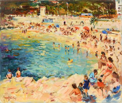 null Max AGOSTINI (1914-1997) Beach of Bestouan in Cassis Oil on canvas. Signed lower...