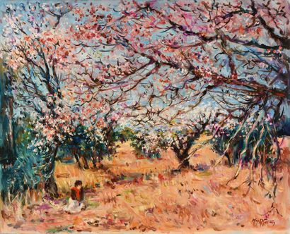 null Max AGOSTINI (1914-1997) Les amandiers en fleur en Provence Huile sur toile....
