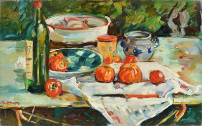 null Max AGOSTINI (1914-1997) Nature morte aux tomates Huile sur toile. Signée en...