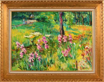 null Max AGOSTINI (1914-1997) Iris at the Pré Catelan Oil on canvas. Signed lower...