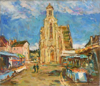 null Max AGOSTINI (1914-1997) L église de Belambre, Berry Huile sur toile. Signée...