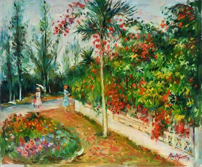 null Max AGOSTINI (1914-1997) The Palm Tree in the Botanical Garden Oil on canvas....