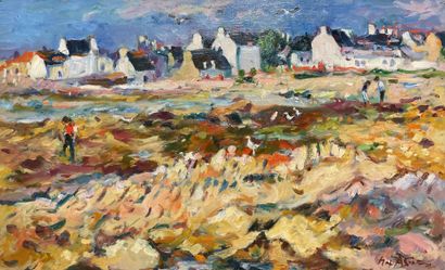 null Max AGOSTINI (1914-1997) Seaside in Lesconil, 1973 Oil on canvas. Signed lower...
