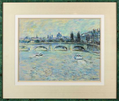 null Max AGOSTINI (1914-1997) Bridge on the Seine River Pastel signed lower right....