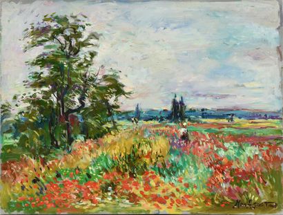 null Max AGOSTINI (1914-1997) Fields of poppies Oil on canvas. Signed lower right....