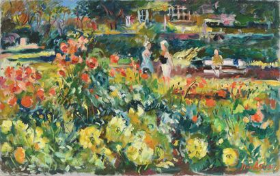 null Max AGOSTINI (1914-1997) Women in a garden Oil on canvas. Signed lower right....