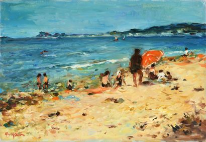 null Max AGOSTINI (1914-1997) Sur la plage à la Ciotat Huile sur toile. Signée en...