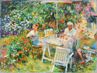 null Max AGOSTINI (1914-1997) Le peintre et sa femme au jardin Huile sur toile. Signée...
