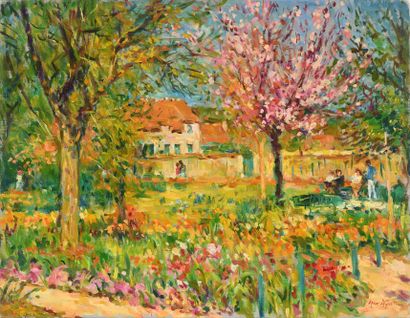 null Max AGOSTINI (1914-1997) Jardin de Giverny à l automne Huile sur toile. Signée...
