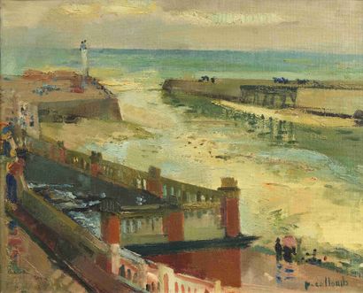 null Paul COLLOMB (1921-2010) Port en Normandie Huile sur toile. Signée en bas à...