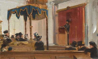 Edouard BRANDON (1831-1897) Prayer in a synagogue...