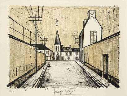 null Bernard BUFFET (1928-1999) La rue qui monte l'église, 1969 Lithographie en couleurs...