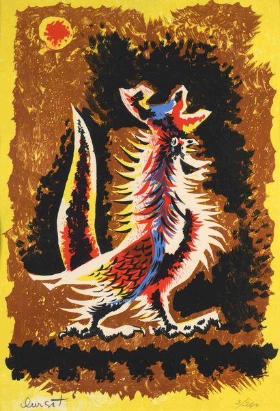 null Jean LURCAT (1892-1966) Coq sur fond jaune Lithographie en couleurs sur vélin...