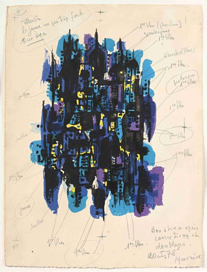 null Alfred MANESSIER (1911-1993) 
Composition 
Lithographie en couleurs sur vélin,...