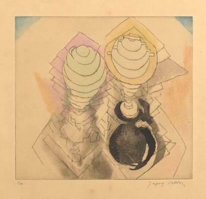 null Jacques VILLON (1875-1963) Lampes,1951 Eau-forte et aquatinte en couleurs sur...