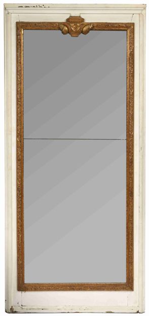 null Trumeau in lacquered wood, the mirror in a gilded wood frame decorated with...