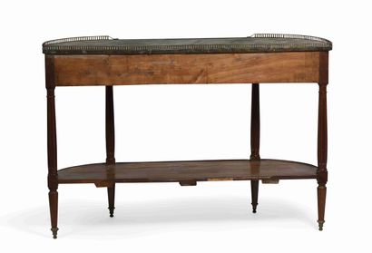 null Mahogany and mahogany veneer console with curved sides, opening with a drawer...