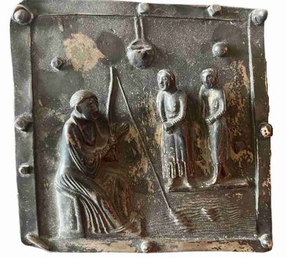 Bas-relief in silver plated metal in the...