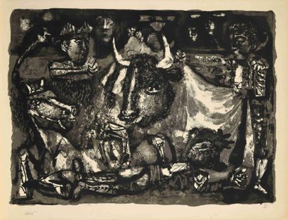 null Antoni CLAVE (1913-2015) Corrida, La mort du taureau Lithographie en noir sur...