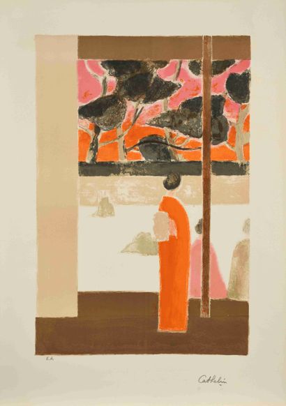 null Bernard CATHELIN (1919-2004) Vue du jardin japonais Lithographie en couleurs...