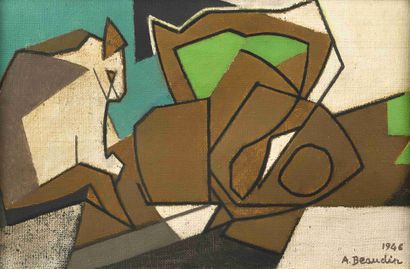 null André BEAUDIN (1895-1979) Le chat et la chaise, 1946 Huile sur toile. Signée...