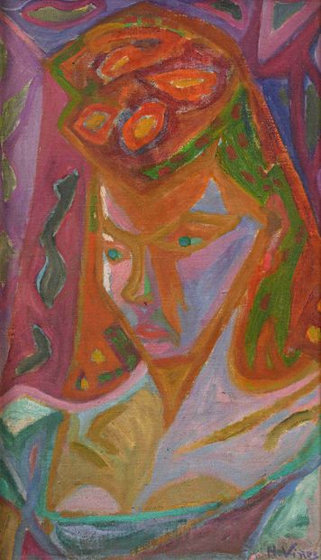 null Hernando VINES SOTO (1904-1993) Femme à la mantille Huile sur toile. Signée...