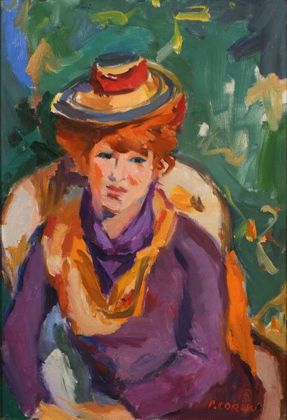 null Pierre CORNU (1895-1996) Janet au col roulé violet Huile sur toile. signée en...