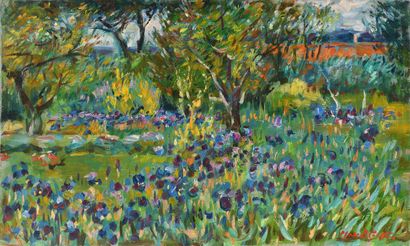 null Max AGOSTINI (1914-1997) The irises Oil on canvas signed lower right. 33 x 55...