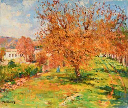 null Max AGOSTINI (1914-1997) Jeune femme sous un arbre à l automne en Ardèche Huile...