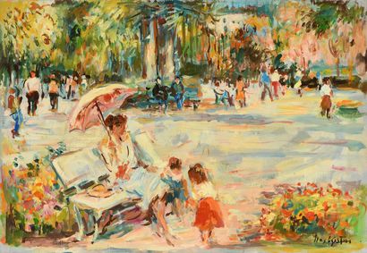 null Max AGOSTINI (1914-1997) Mère et enfant au parc du rond-point des Champs-Elysées...