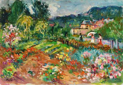 null Max AGOSTINI (1914-1997) Le jardin fleuri dans la Creuse Huile sur toile Signée...