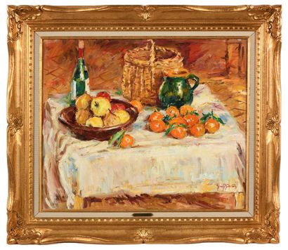 null Max AGOSTINI (1914-1997) Still life with mandarins Oil on canvas. Signed lower...