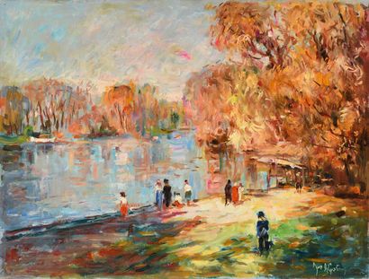 null Max AGOSTINI (1914-1997) Bord de lac en automne Huile sur toile Signée en bas...