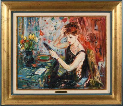 null Max AGOSTINI (1914-1997) Janet doing her hair, 1980 Oil on canvas. Signed upper...