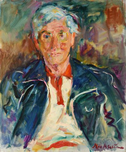 null Max AGOSTINI (1914-1997) Self-portrait with blue jacket Oil on canvas. Signed...