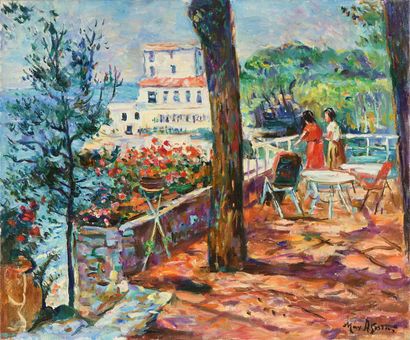 null Max AGOSTINI (1914-1997) Jeunes femmes sur la terrasse du Petit Nice à Marseille...