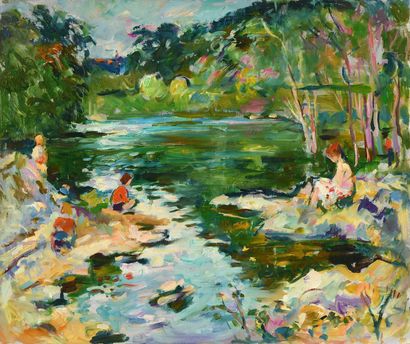 null Max AGOSTINI (1914-1997) At the edge of the Creuse Oil on canvas. Signed with...