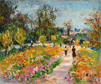 null Max AGOSTINI (1914-1997) Le parc floral à Vincennes Huile sur toile Cachet de...