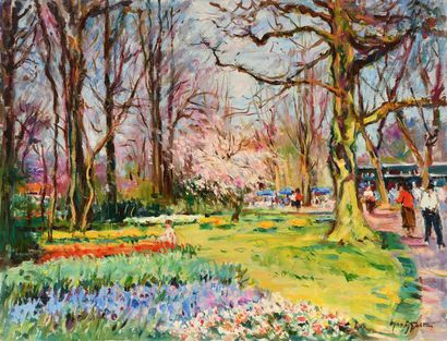 null Max AGOSTINI (1914-1997) The park of Keukenhof in springtime, 1985 Oil on canvas...