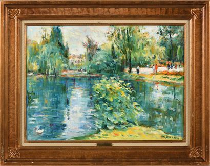 null Max AGOSTINI (1914-1997) The public garden in Châteauroux Oil on canvas. Signed...