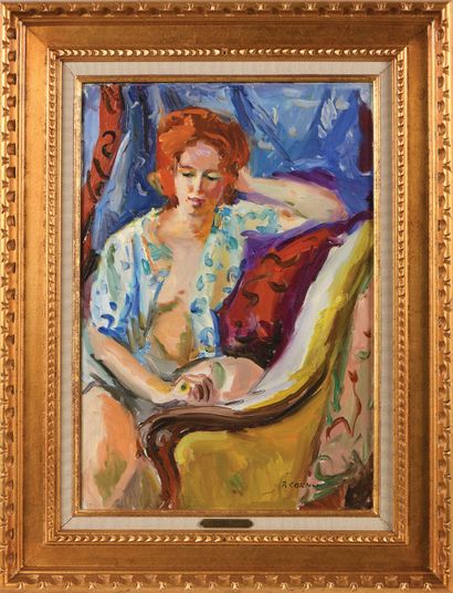 null Pierre CORNU (1895-1996) Janet in the yellow armchair Oil on canvas. Signed...