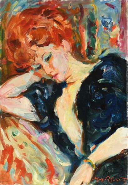 null Max AGOSTINI (1914-1997) Portrait de Janet pensive une main derrière la tête...
