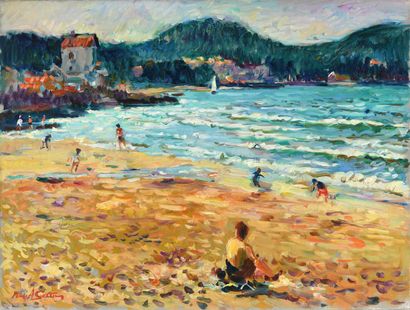 null Max AGOSTINI (1914-1997) The Beach at Cassis Oil on canvas. Signed lower left....