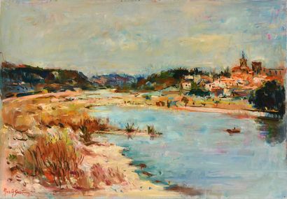 null Max AGOSTINI (1914-1997) Village on the Durance River Oil on canvas. Signed...