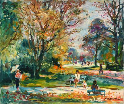 null Max AGOSTINI (1914-1997) The public garden, Paris Oil on canvas Signed lower...