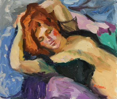 null Pierre CORNU (1895-1996) The beautiful redhead Oil on canvas. Signed lower right....